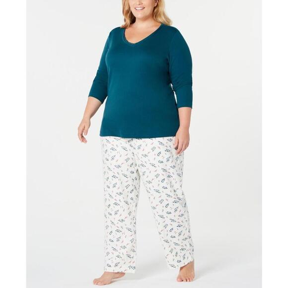 Charter Club Womens Plus Size Lace-Trim Top & Printed Pants Pajama Set Size 2X - Picture 1 of 1